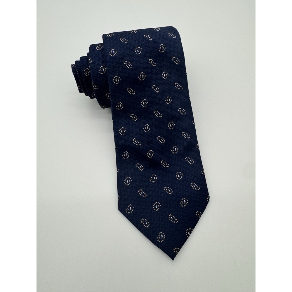 Stafford Tie Navy Blue Paisley Dot Pattern Classic Mens Necktie Polyester 59"